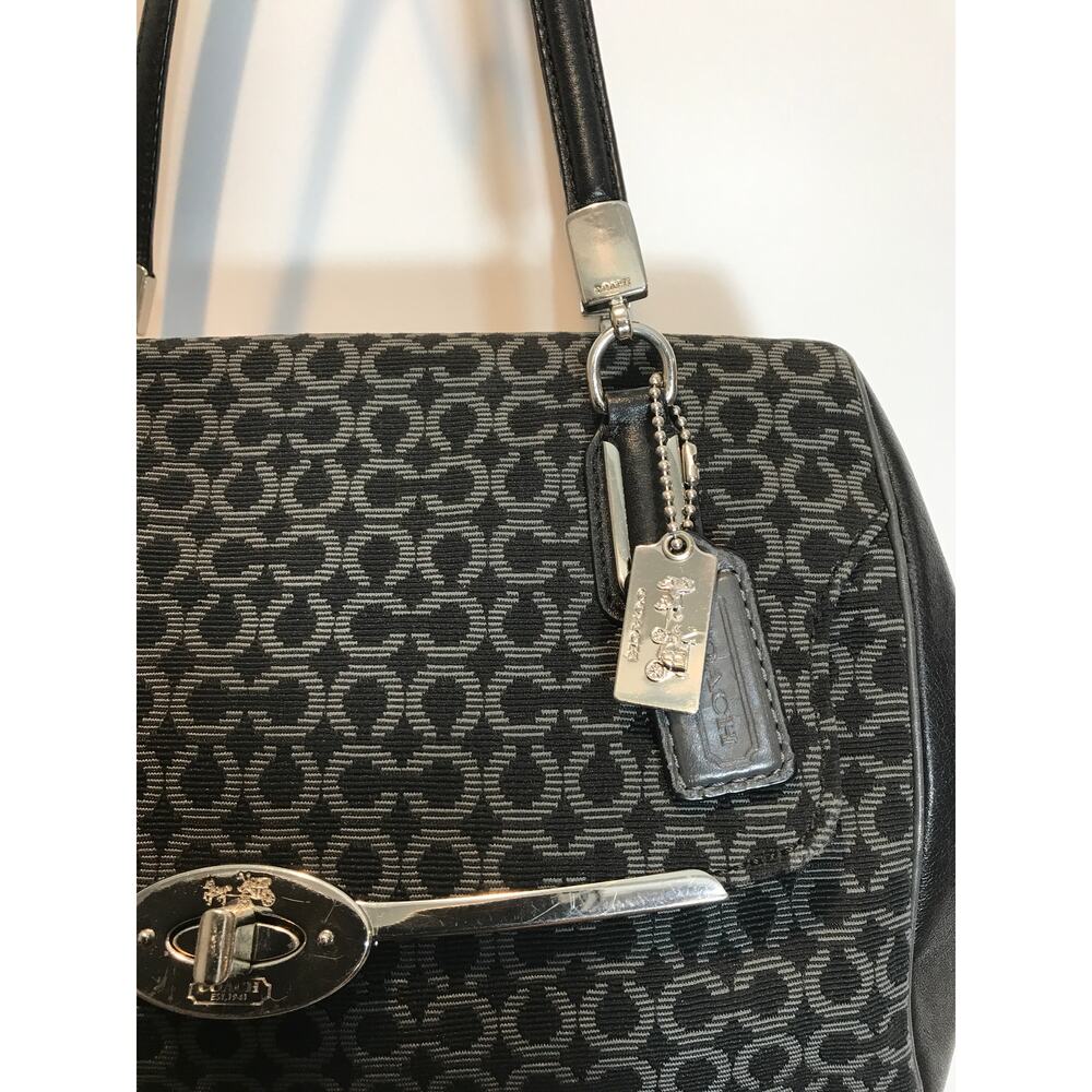 Coach Madison Madeline East/West Satchel Black/Gray Sig Jacquard EUC - Picture 2 of 10